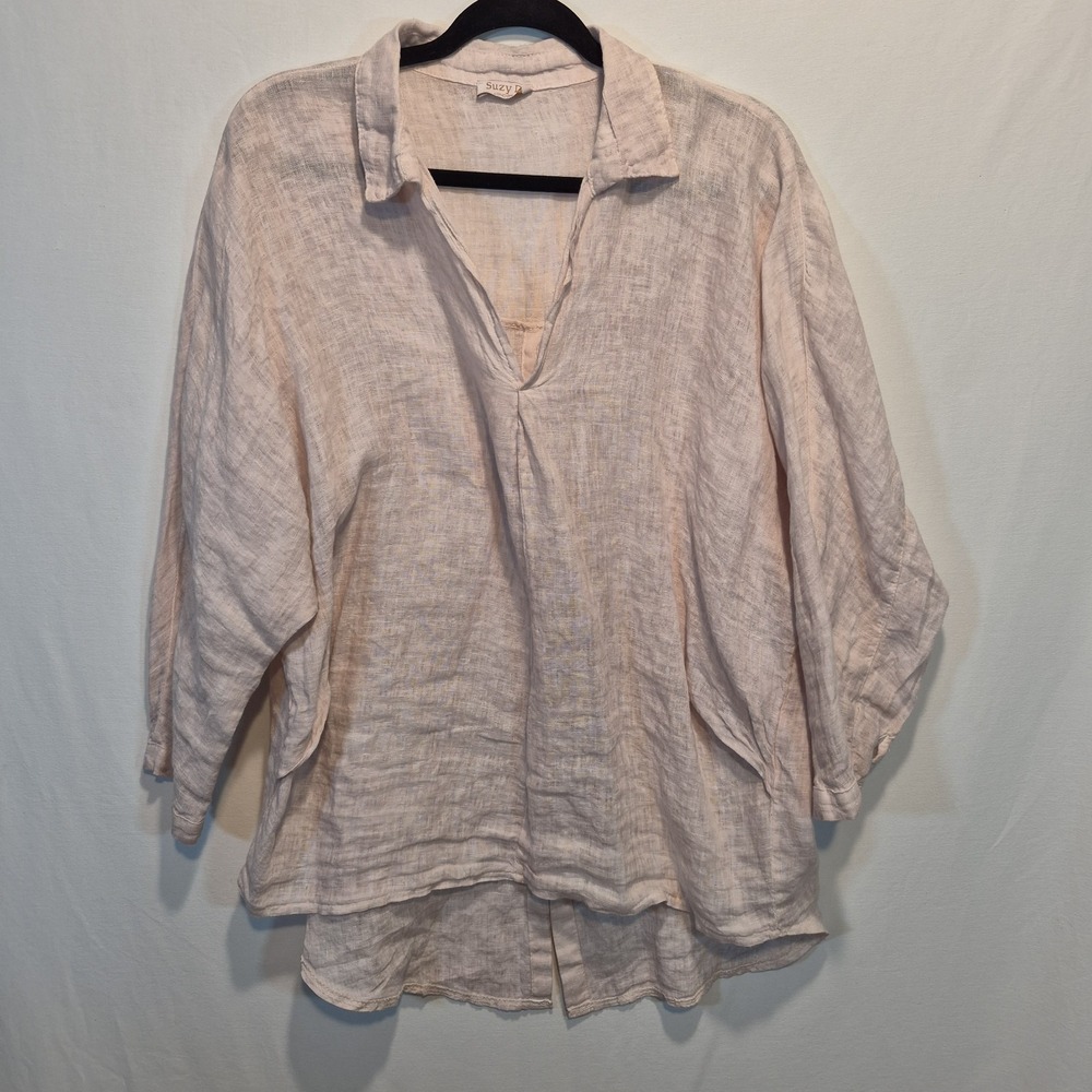 Suzy D London  S/M Top Linen Italy Coastal Lagenlook Cottage Boho Effortless